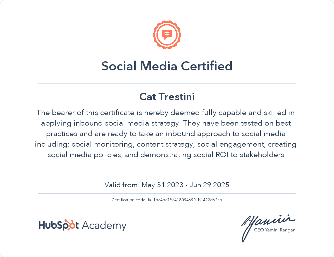 New Certification: HubSpot Social Media Certified